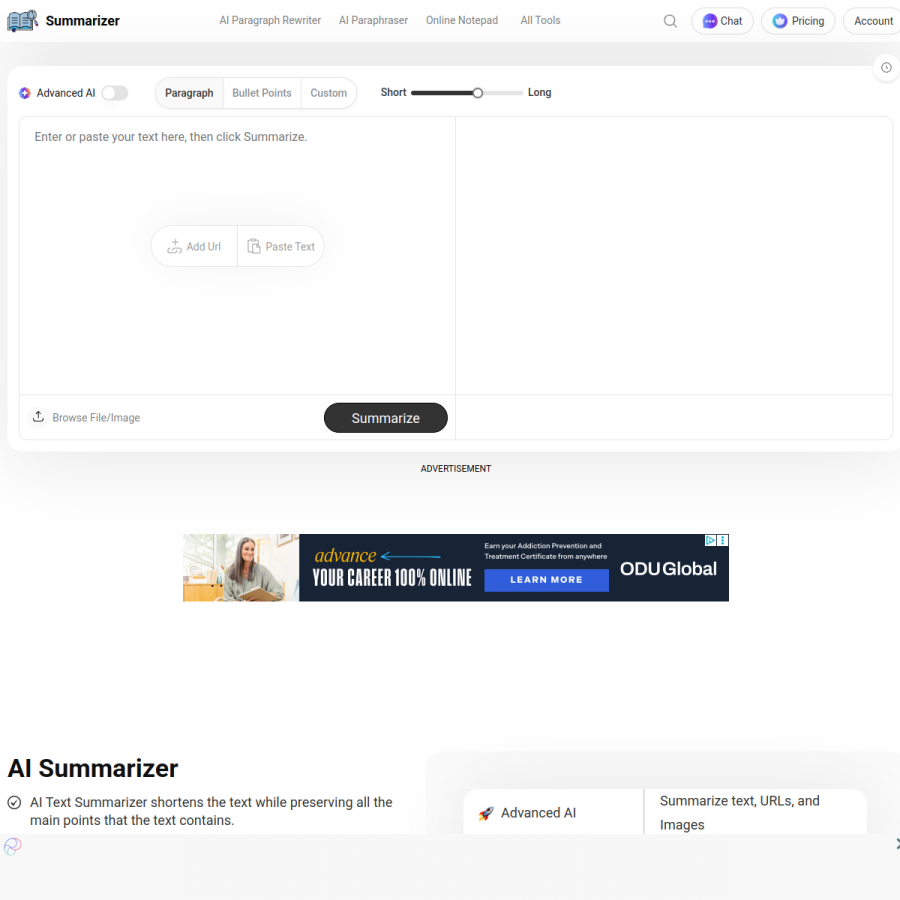 summarizer.org homepage screenshot