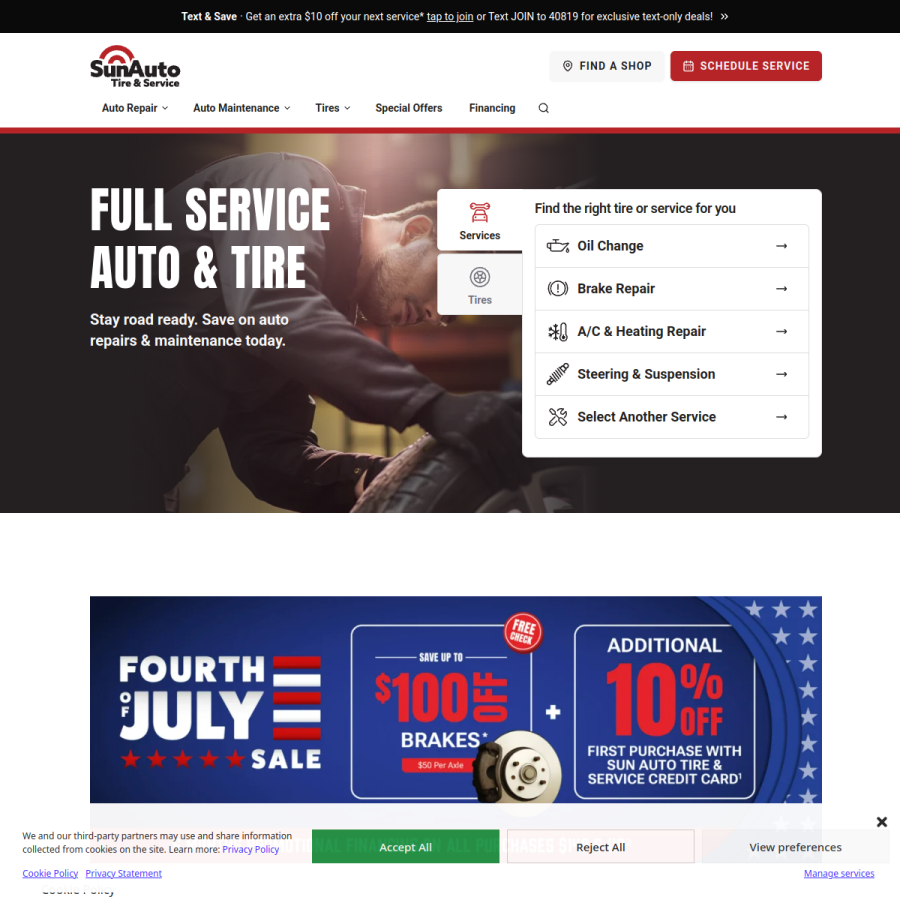 sunautoservice.com homepage screenshot