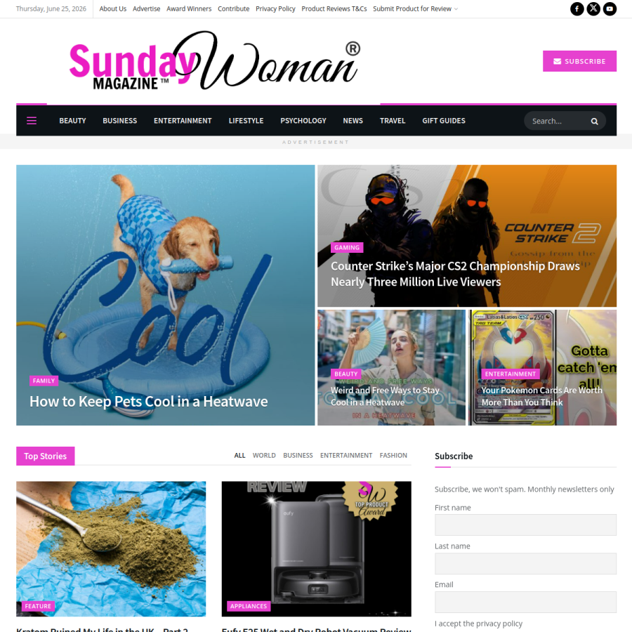 sundaywoman.com homepage screenshot