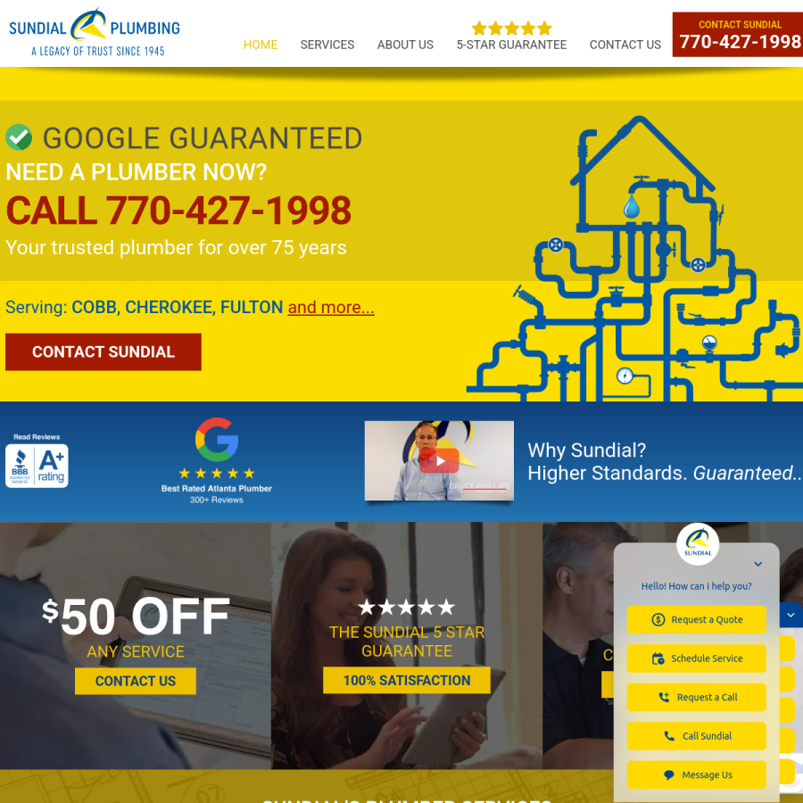 sundialplumbing.com homepage screenshot
