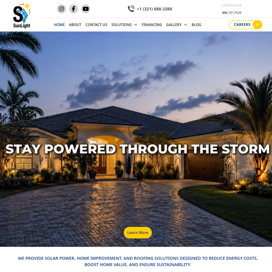 sunlightsolar.us homepage screenshot