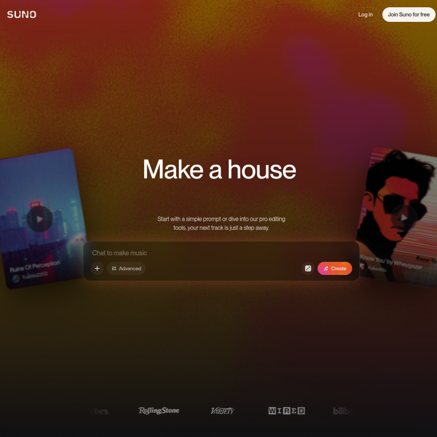 suno.ai homepage screenshot