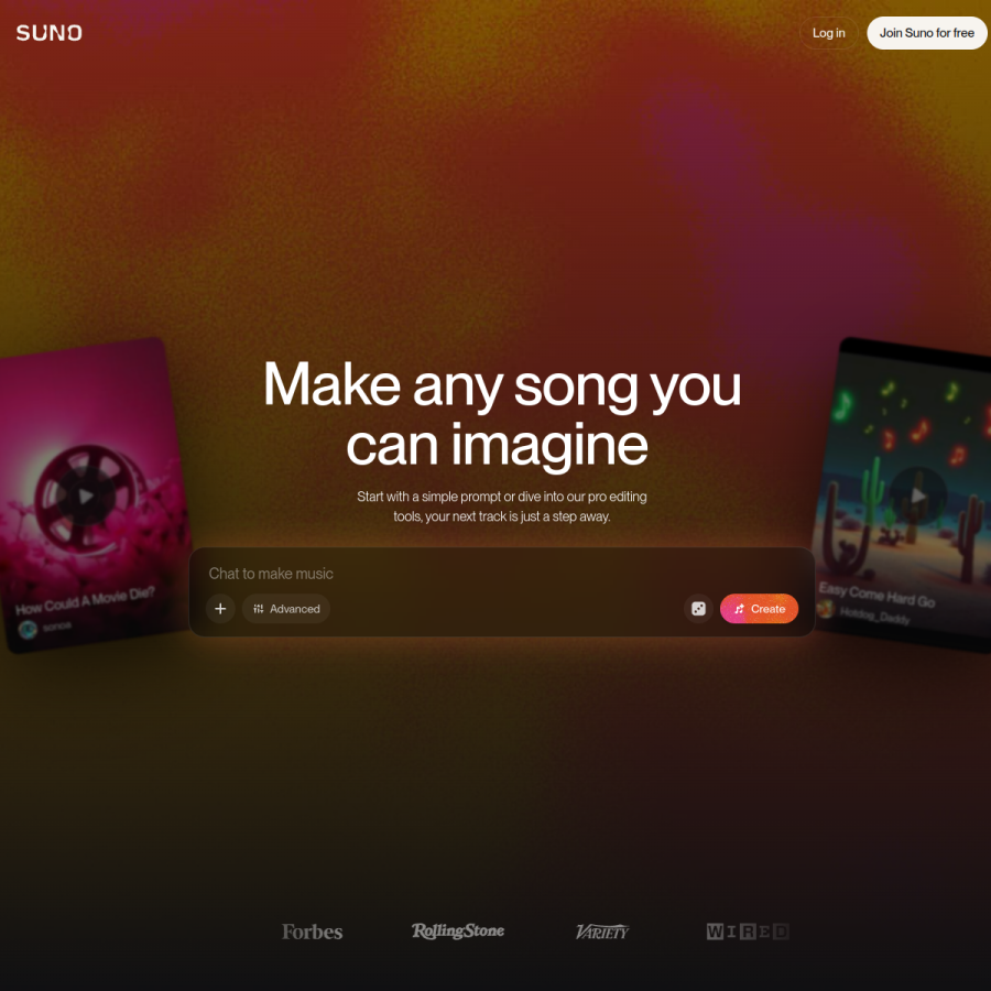 suno.com homepage screenshot
