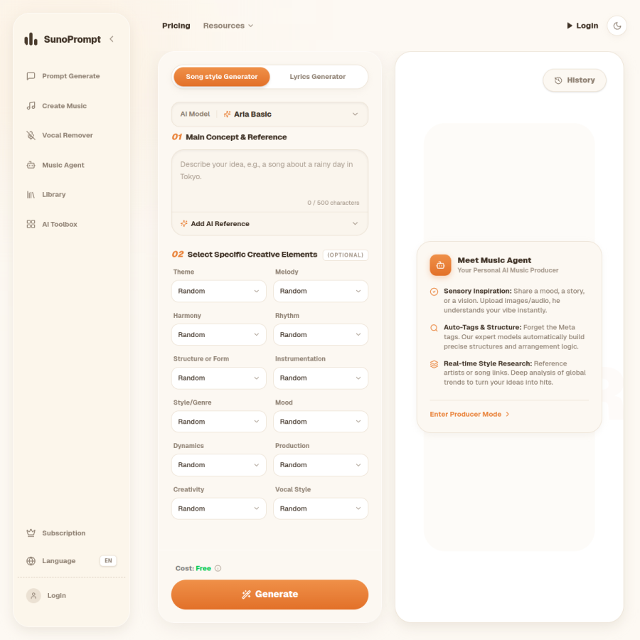 sunoprompt.com homepage screenshot