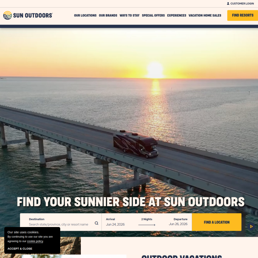 sunoutdoors.com homepage screenshot