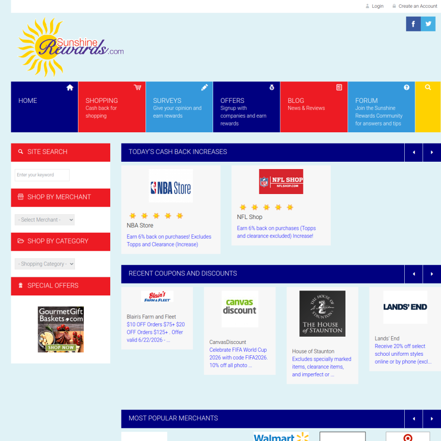 sunshinerewards.com homepage screenshot