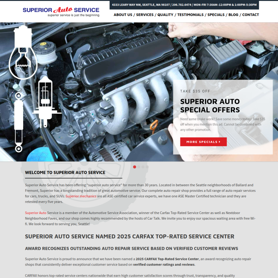superiorautoservice.net homepage screenshot