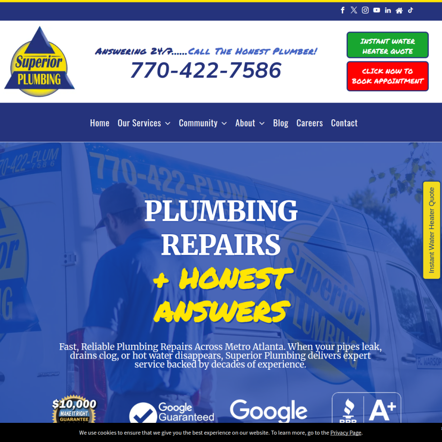 superiorplumbing.com homepage screenshot