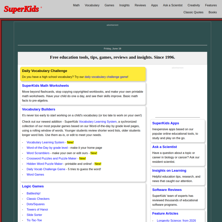 superkids.com homepage screenshot