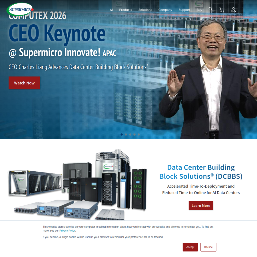 supermicro.com homepage screenshot