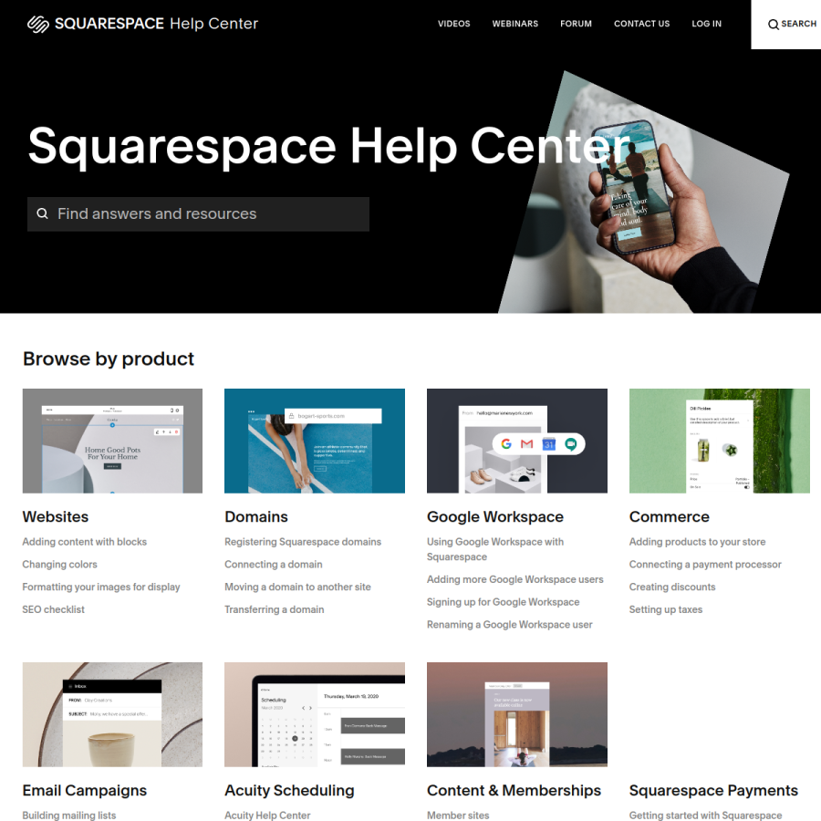 support.squarespace.com homepage screenshot