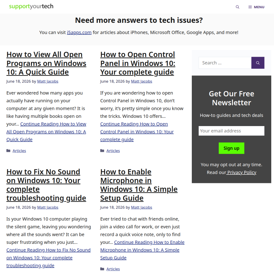 supportyourtech.com homepage screenshot