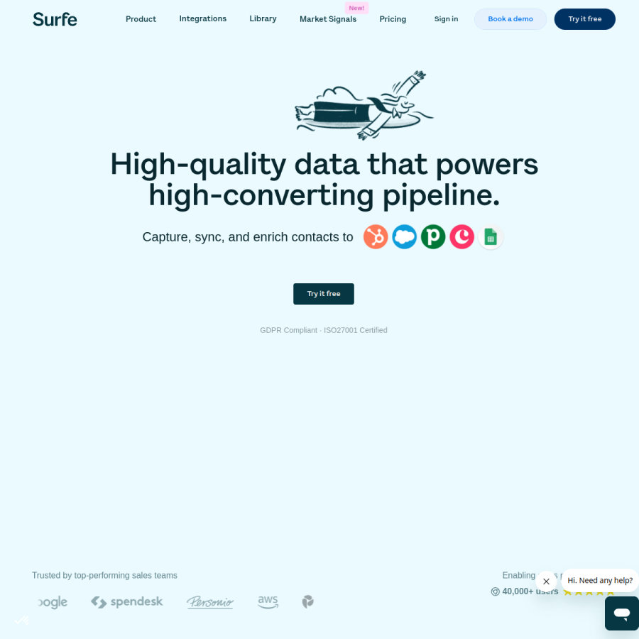 surfe.com homepage screenshot
