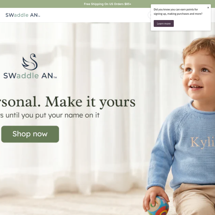 swaddlean.com homepage screenshot