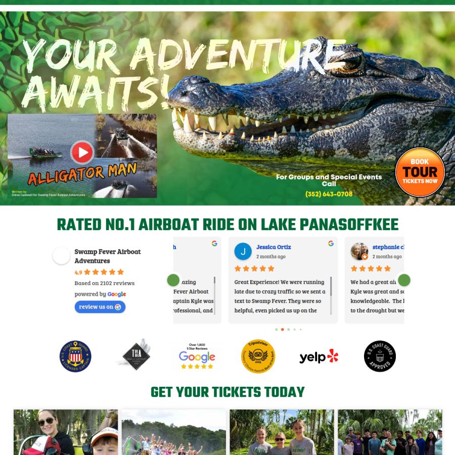 swampfeverairboatadventures.com homepage screenshot