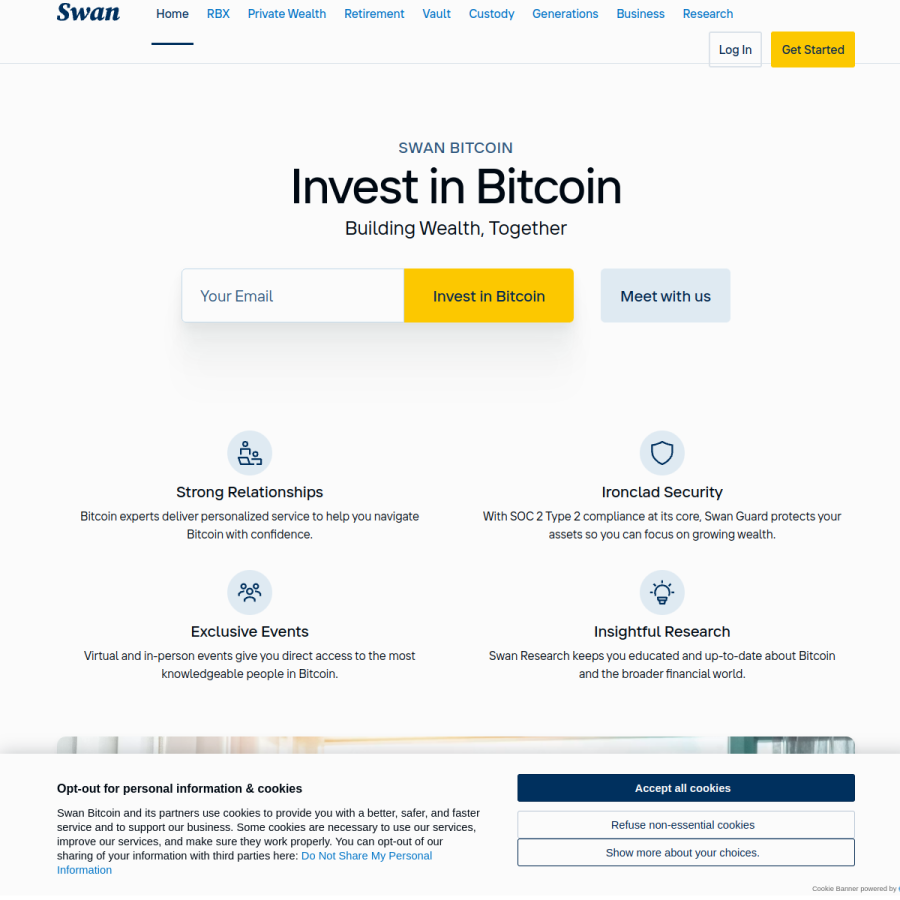swanbitcoin.com homepage screenshot