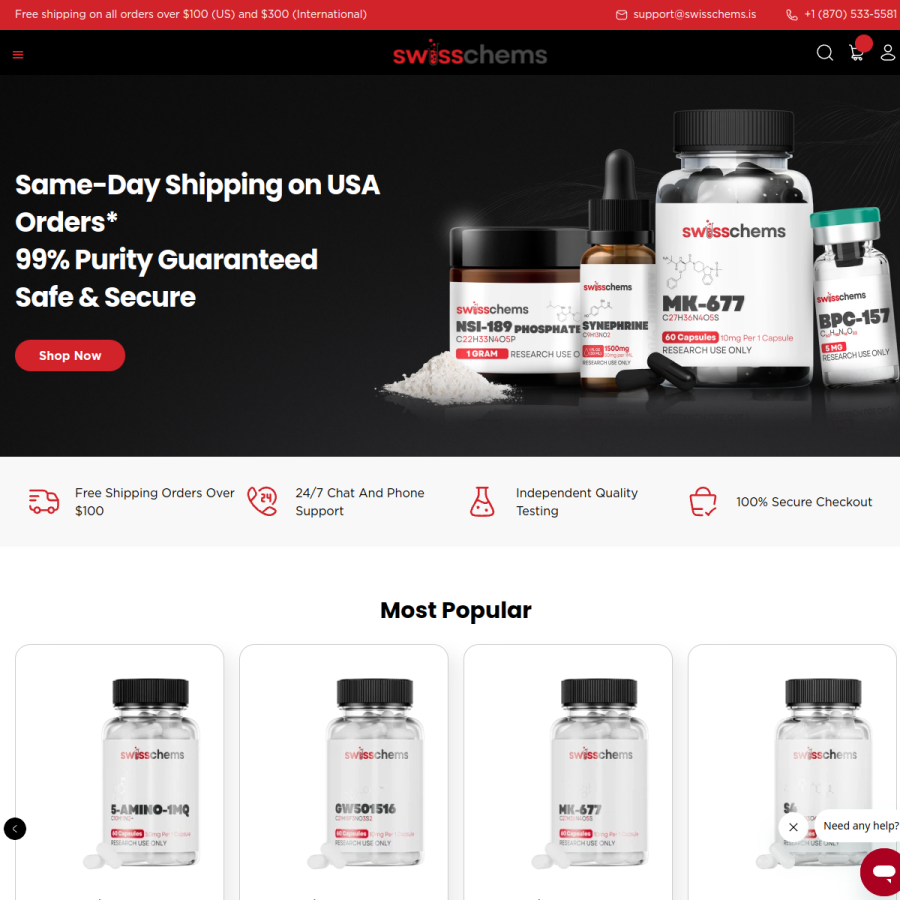 swisschems.is homepage screenshot