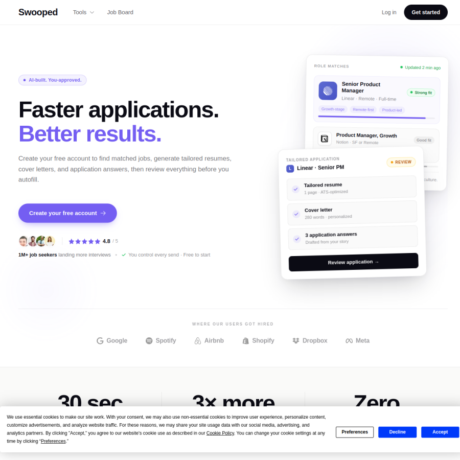 swooped.co homepage screenshot