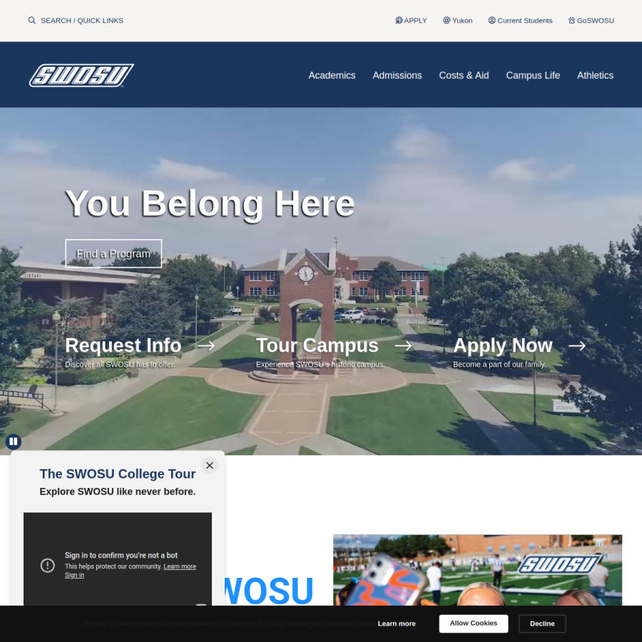 swosu.edu homepage screenshot