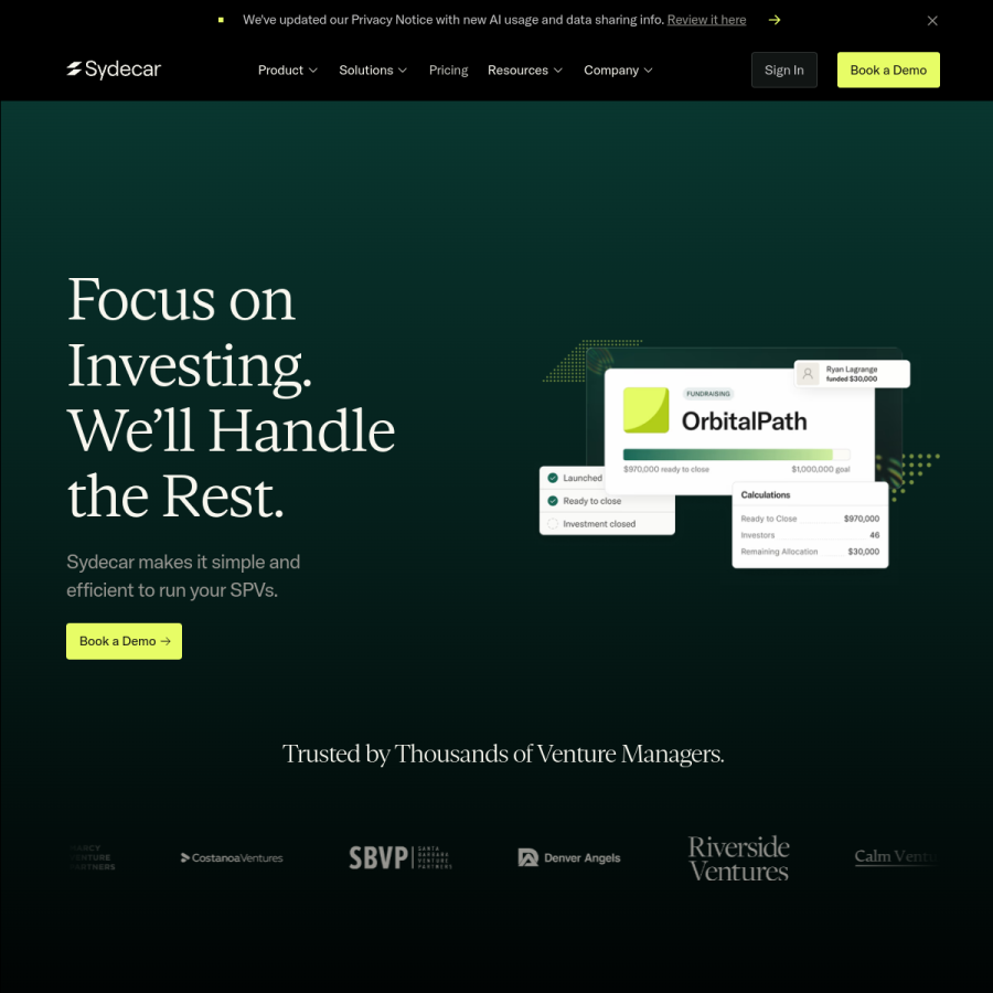 sydecar.io homepage screenshot