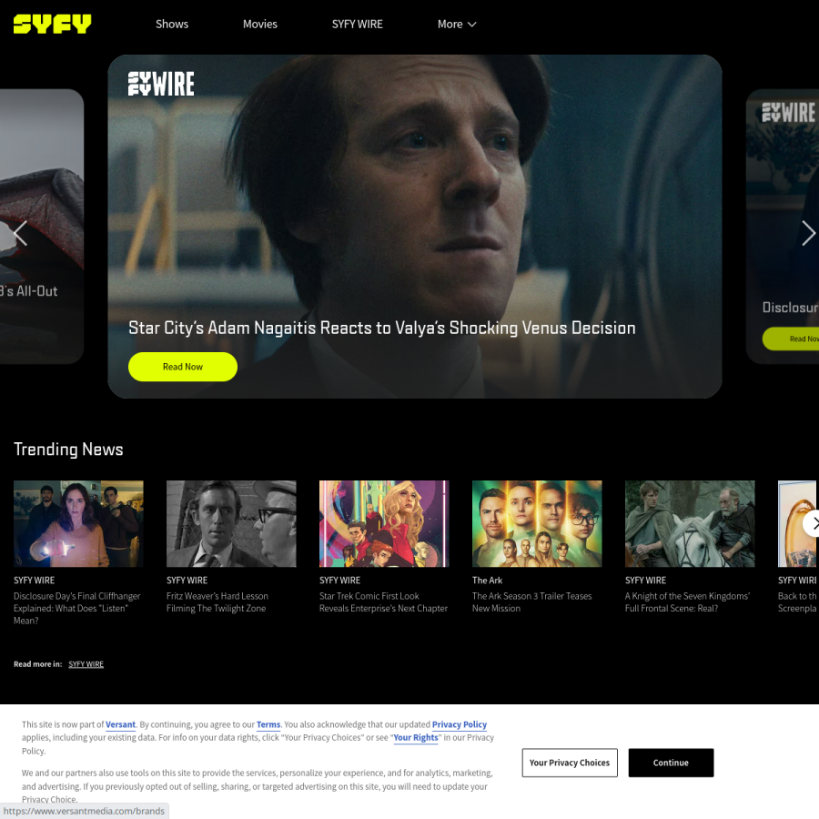 syfy.com homepage screenshot