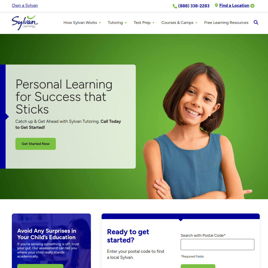 sylvanlearning.com homepage screenshot