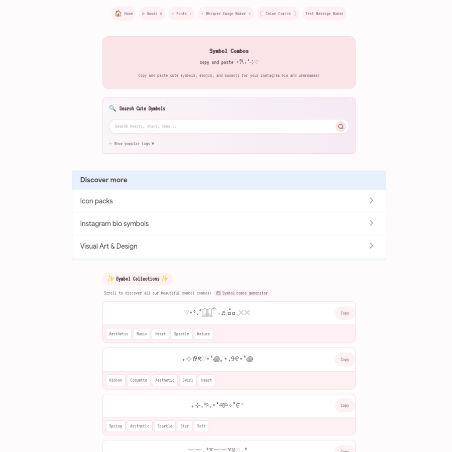 symbolcombos.com homepage screenshot