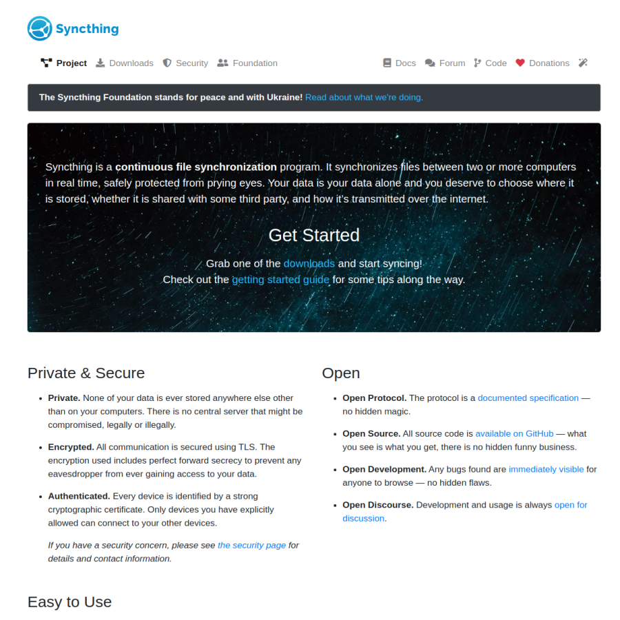 syncthing.net homepage screenshot