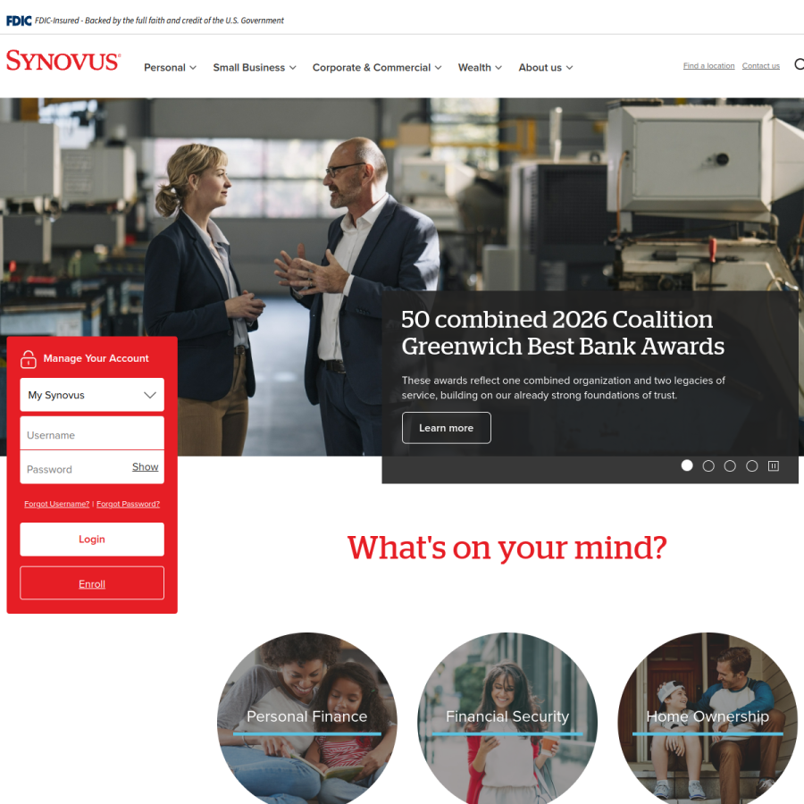 synovus.com homepage screenshot