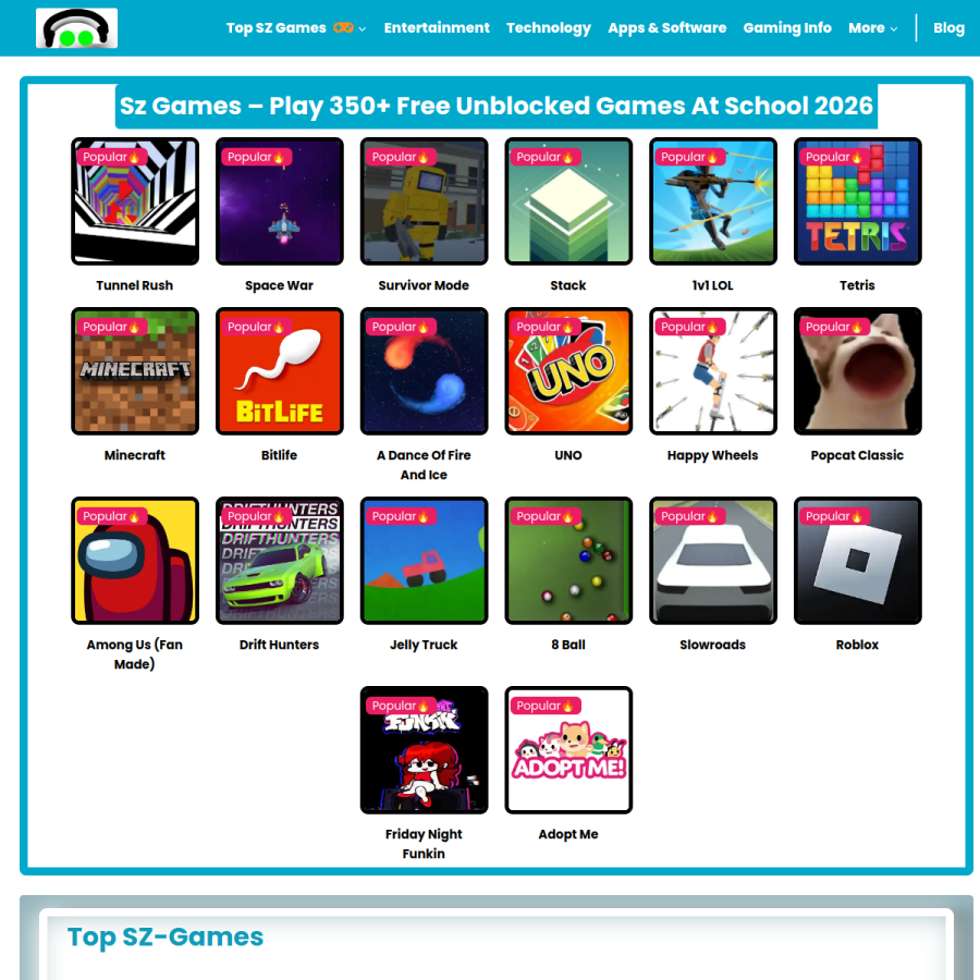 szgames.net homepage screenshot
