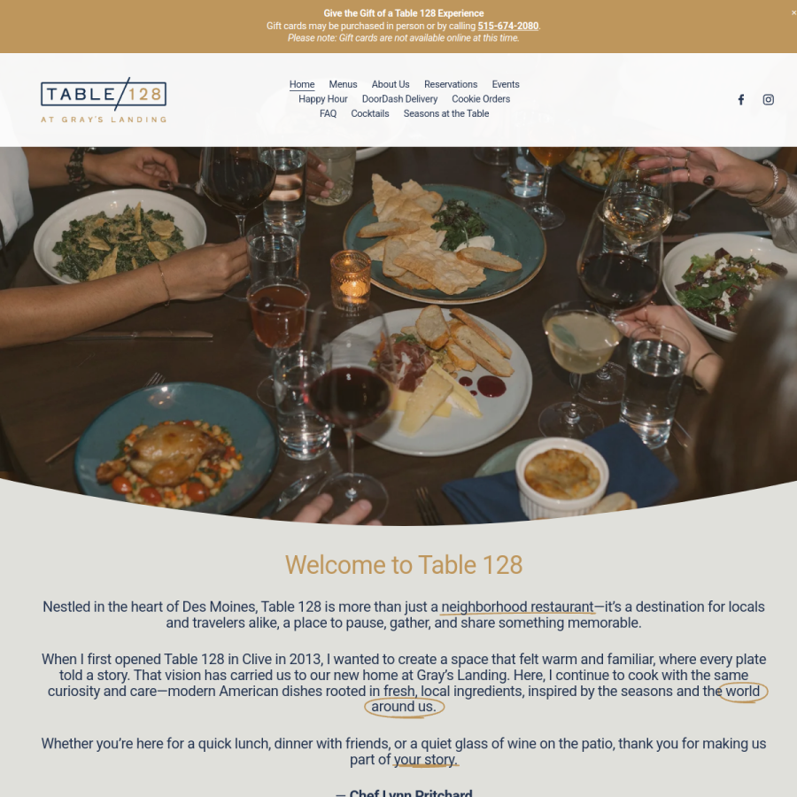 table128bistro.com homepage screenshot
