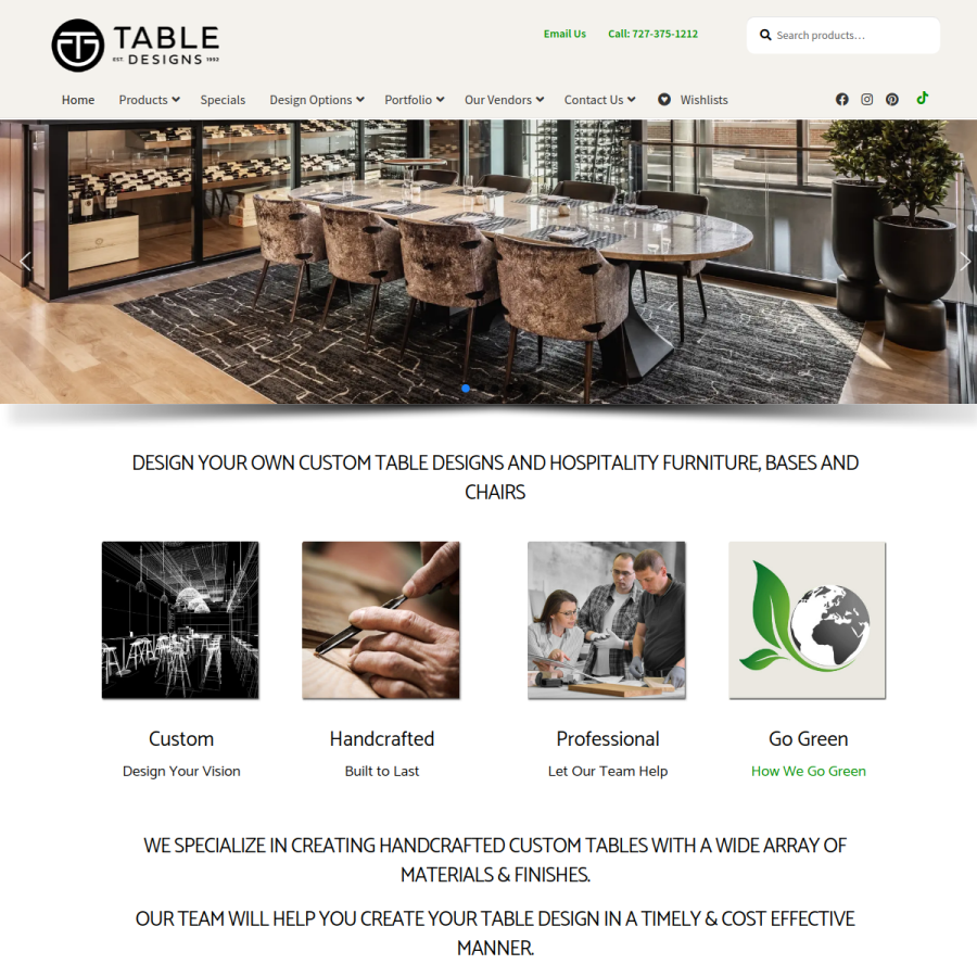 tabledesigns.com homepage screenshot