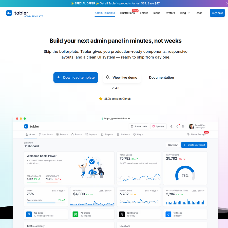 tabler.io homepage screenshot
