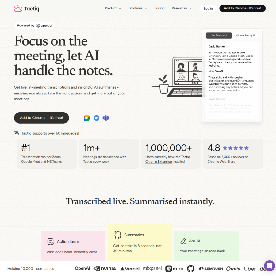 tactiq.io homepage screenshot