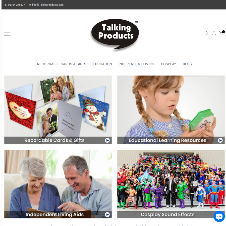 talkingproducts.com homepage screenshot
