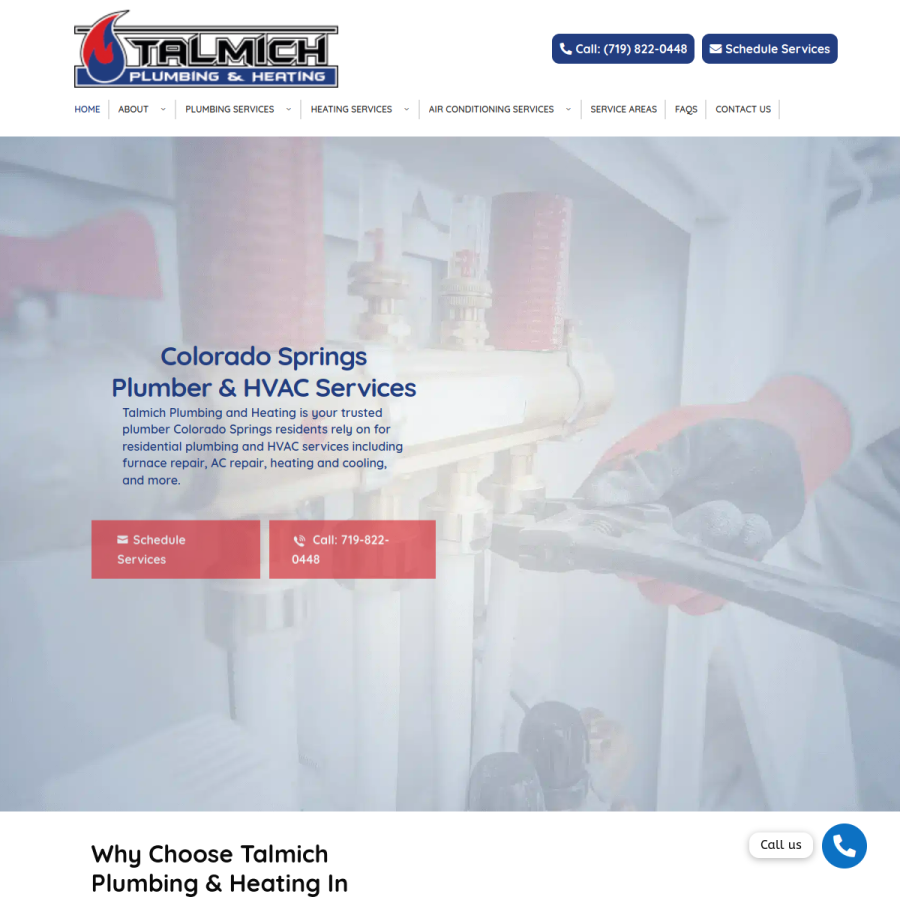 talmichplumbingheating.com homepage screenshot