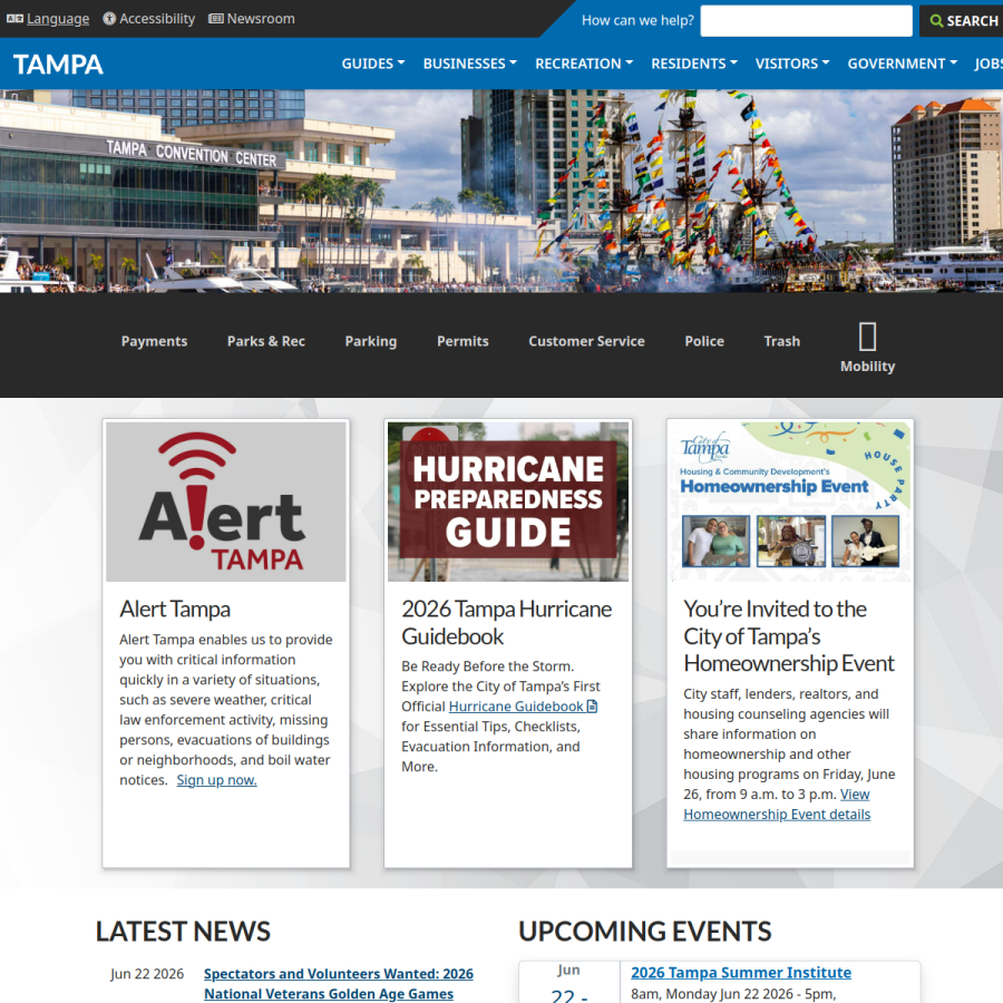 tampa.gov homepage screenshot