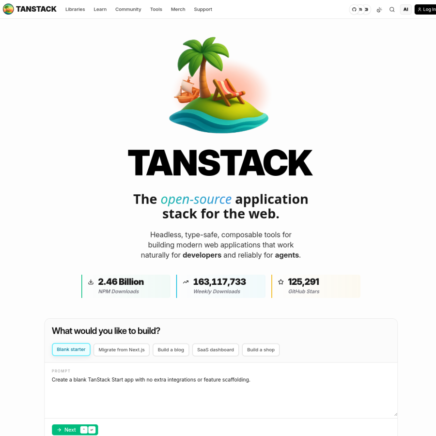 tanstack.com homepage screenshot