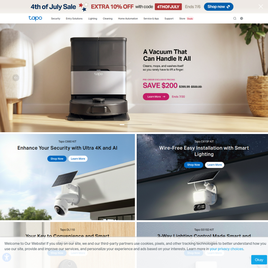 tapo.com homepage screenshot