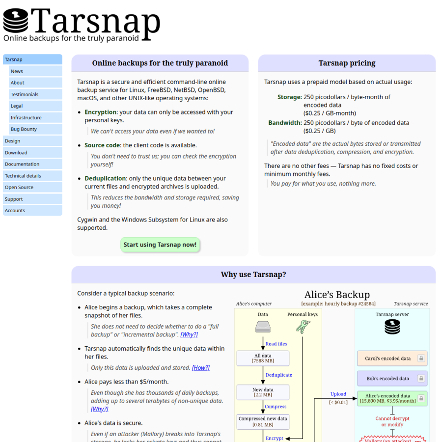 tarsnap.com homepage screenshot