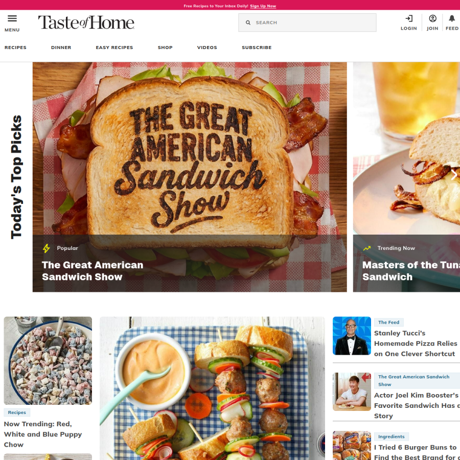 tasteofhome.com homepage screenshot