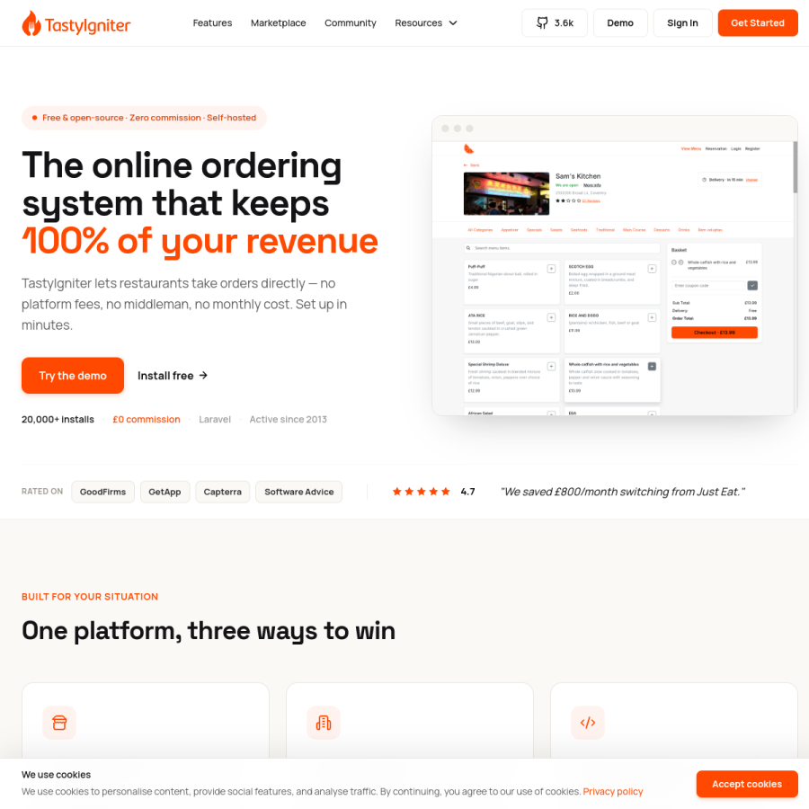 tastyigniter.com homepage screenshot