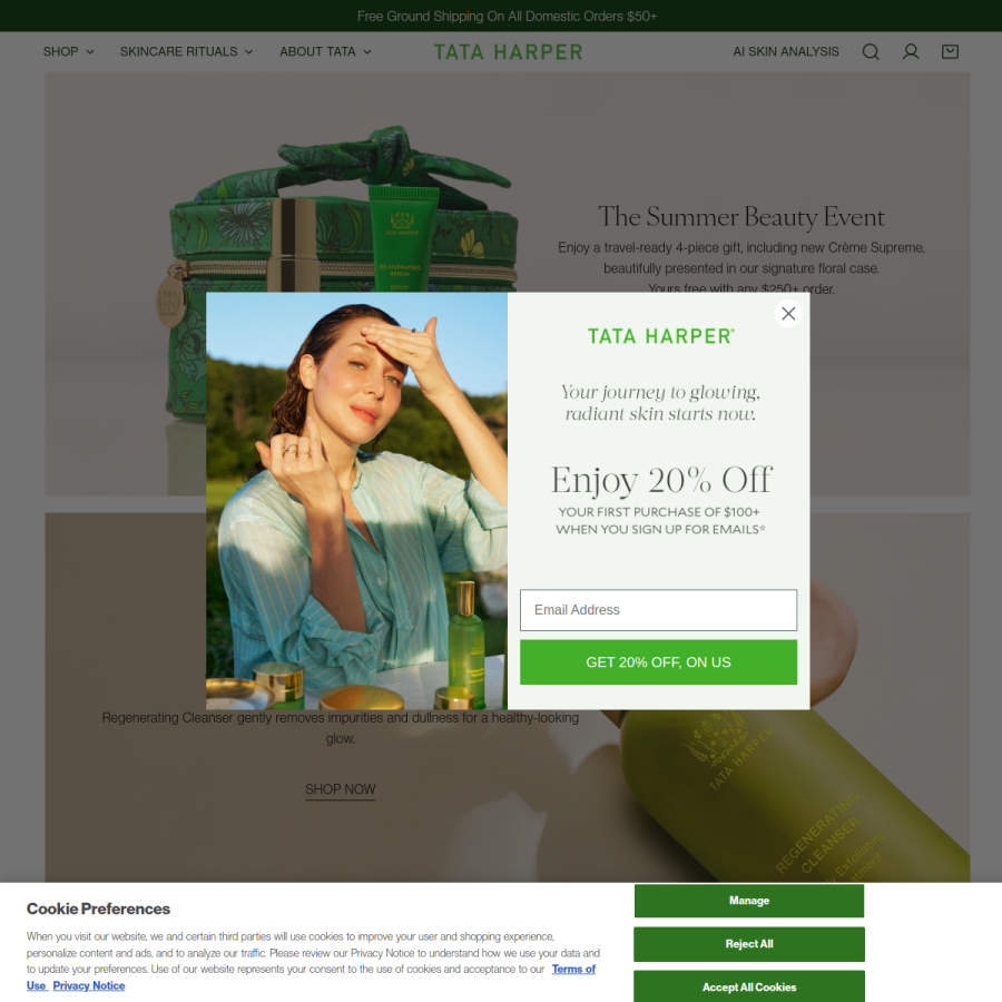 tataharperskincare.com homepage screenshot