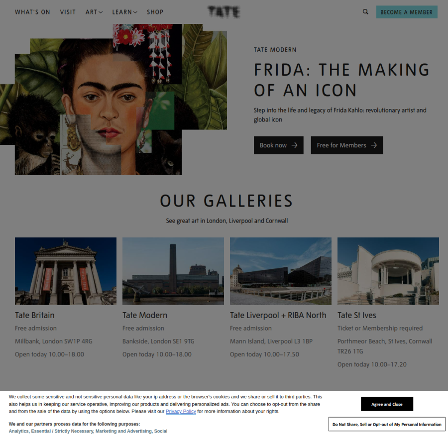 tate.org.uk homepage screenshot