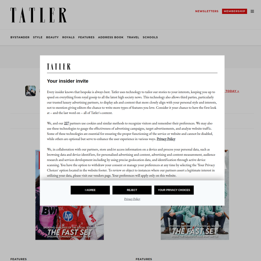 tatler.com homepage screenshot