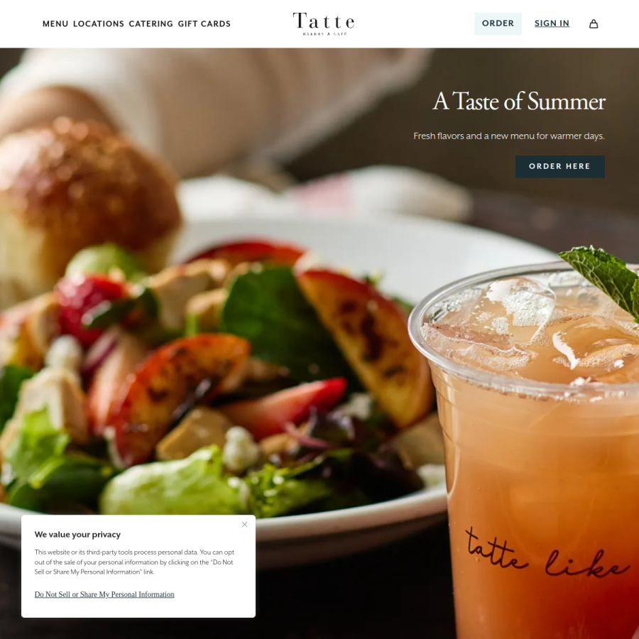 tattebakery.com homepage screenshot