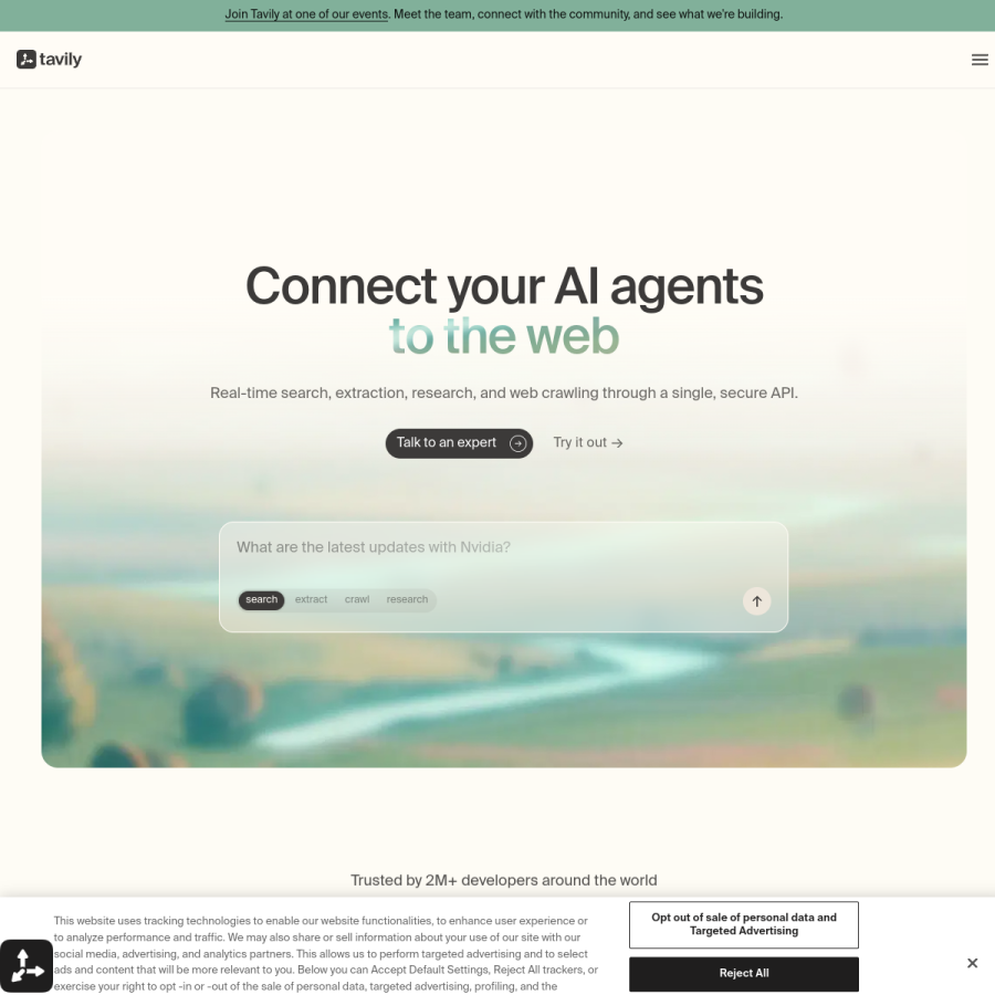 tavily.com homepage screenshot