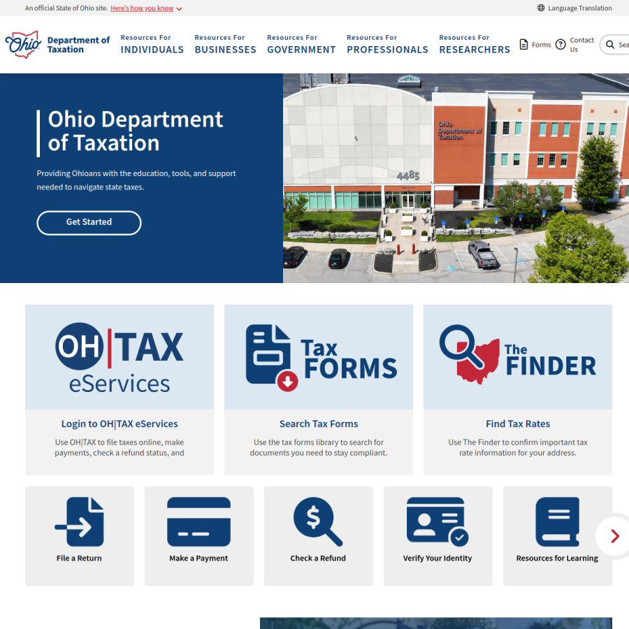 tax.ohio.gov homepage screenshot