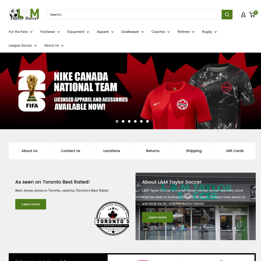 taylorsoccer.ca homepage screenshot