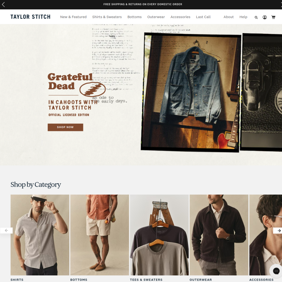 taylorstitch.com homepage screenshot